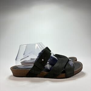 Teva Mahonia Wedge Cross Strap Sandals Black Leather Comfort Women's Size 10.5